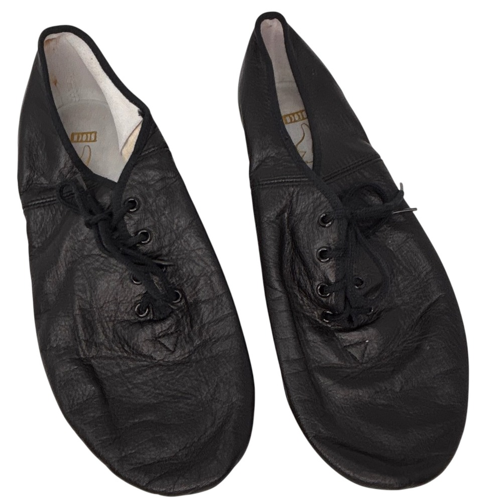 Vintage Bloch Black Leather Jazz Dance Shoes Lace Up Split Sole Size 8.5